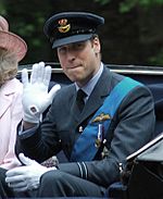 Prince William in 2010, in his flight lieutenant's uniform; promoted to squadron leader in 2016 Prince William of Wales RAF.jpg