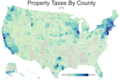 Ammontare medio di property tax pagata in ogni contea, 2019.