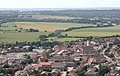 Aerial photo over Rochford. The old hospital boilerhouse can be seen.