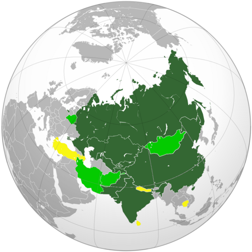 SCO MAP 10 July 2015 - Including two new permanent members Pakistan together with India.png