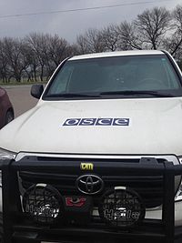 Vehicle near Sloviansk with Organization for Security and Co-operation in Europe (OSCE) markings Sloviansk standoff - 18-20 April 2014 - 09.jpg