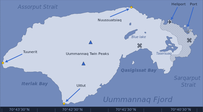 Sketch map of the Uummannaq Island located in Uummannaq Fjord, in northwestern Greenland