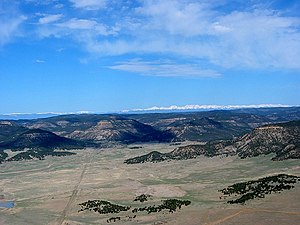 Vermejo Park Ranch, looking west towards Valle Vidal. The ranch includes land from the Great Plains in the foreground to the snow-capped Sangre de Cristo mountains in the background, February 2011.