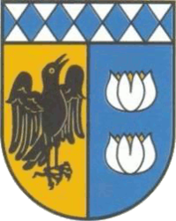 Gemeinde Franking Unter silbernem Schildhaupt, darin stehende blaue Rauten, gespalten; rechts in Gold ein schwarzer, linksgewendeter, flugbereiter Rabe; links in Blau übereinander zwei silberne Seerosenblüten.