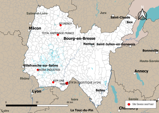 Carte des sites Seveso seuil haut.