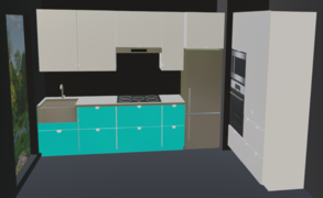 Second leg of cabinets in a 1-axis kitchen