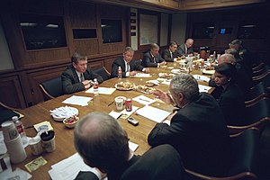 After addressing the nation, President George W. Bush meets with his National Security Council.jpg