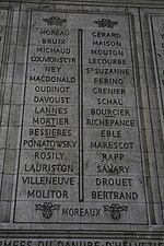 Noms gravés sous l'arc de triomphe de l'Étoile : pilier Est, 13e et 14e colonnes.