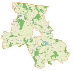 Mapa konturowa gminy wiejskiej Bartoszyce, blisko centrum na prawo znajduje się owalna plamka nieco zaostrzona i wystająca na lewo w swoim dolnym rogu z opisem „Jezioro Kinkajmskie”