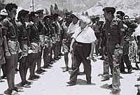 David Ben-Gurion visiting a Gadna base in Be'er Ora (1957). Gadna is a one-week Israeli military program to prepare youth for their mandatory military service in the Israel Defense Forces or Border Police. Ben Gurion Beer Ora 1957.jpg