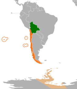 Map indicating locations of Bolivia and Chile