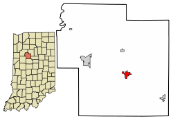 Location of Flora in Carroll County, Indiana.