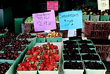 Cherries, strawberries, and saskatoons for sale in Creston, BC