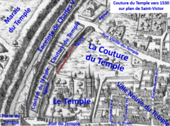 Couture du Temple en 1530 sur plan de Saint-Victor