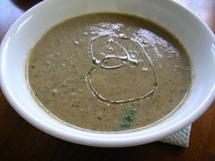 Cream of mushroom soup prepared with wild, edible mushrooms