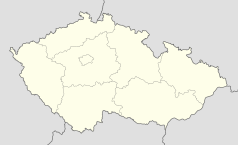 Mapa konturowa Czech, blisko centrum na lewo znajduje się punkt z opisem „Praga”