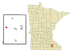 克萊爾蒙特在道奇縣及明尼蘇達州的位置（以紅色標示）