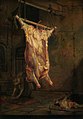 Der geschlachtete Ochse (1643): „Das kopfunter aufgehängte Geschöpf drückte nichts anderes aus als seinen vergeblichen, gewaltigen Lebenswillen. Der Maler hatte das Bild mit kurzen rasenden Strichen angelegt.“[21]