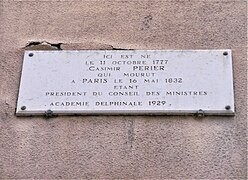 Plaque dédiée à Casimir Périer