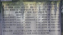 Evidence of high infant mortality on an Edinburgh gravestone Gravestone of William Beattie and family.JPG