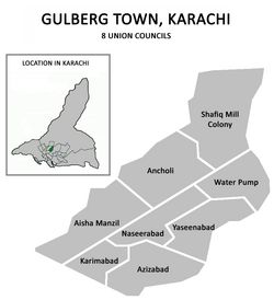 Union councils of Gulberg Town, Karachi.