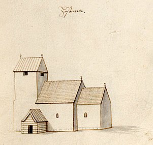 Kyrkan på teckning omkring 1670.[1]