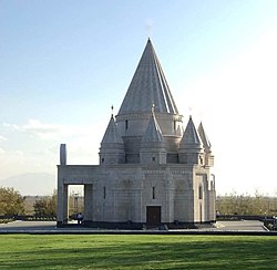 Quba Mere Diwane is the largest temple of the Yazidis in the world, located in the Armenian village of Aknalich. The temple is dedicated to Melek Taus and the Seven Angels of Yazidi theology. Jezida templo en aknalico.jpg