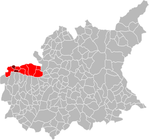 Lage der CC de la Vallée du Jabron im Département Alpes-de-Haute-Provence (rot) und im Département Drôme (braun)