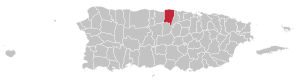 Map of Puerto Rico highlighting Vega Baja Municipality