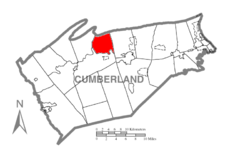 Map of Cumberland County, Pennsylvania highlighting Lower Frankford Township
