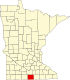 Harta statului Minnesota indicând comitatul Faribault