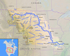 Map of the Missouri River watershed with tribu...