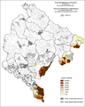 Поширеність албанської мови у Чорногорії за поселеннями (2011)