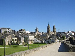 View frae the Roman waw o Lugo an its Cathedral