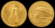 Deux faces d'une pièce de monnaie. L'une avec une femme portant un flambeau dans sa main droite et un rameeau dans la gauche et l'autre avec un aigle volant vers la gauche.