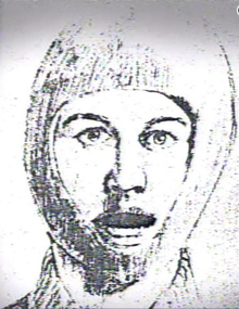 Sketch of a man's head, covered except for his face