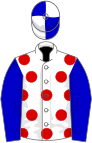 White, red spots, blue sleeves, blue and white quartered cap