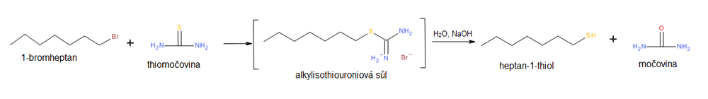příprava thiolů při použití thiomočoviny jako nukleofilu