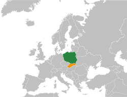 Карта с указанием местоположения Польши и Словакии