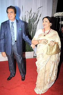 Raj with wife Nadira, July 2012 Raj Babbar, Nadira Babbar at Esha Deol's wedding reception 04.jpg