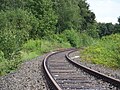 Ehemaliger oberer Bahnsteig an der Ringbahn, kurz dahinter überquert sie die Trasse nach Aachen Nord (Blick in Richtung Stolberg)