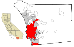 Amplasarea orașului of San Diego în cadrul comitatului San Diego