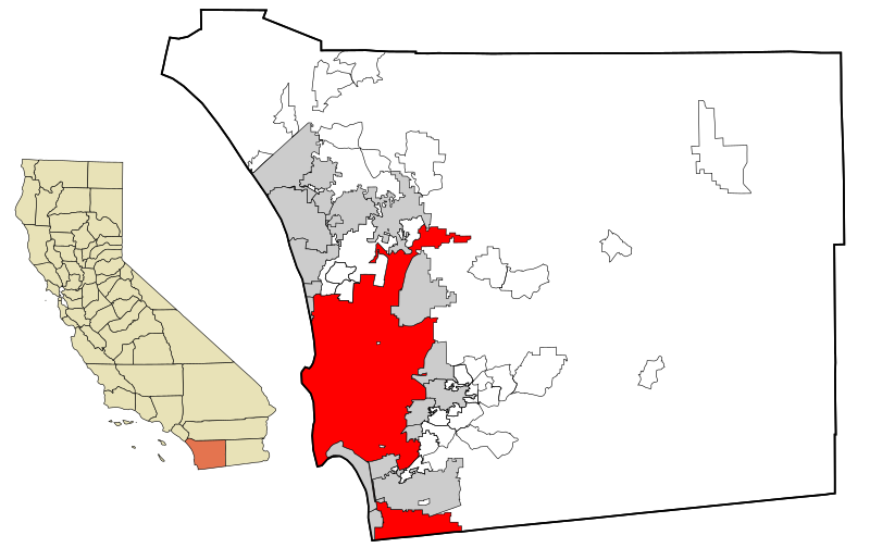 Ficheiro:San Diego County California Incorporated and Unincorporated areas San Diego Highlighted.svg