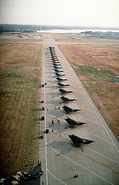 22 F-117s from the 37th Tactical Fighter Wing at Langley AFB, Virginia, prior to being deployed to Saudi Arabia for Operation Desert Shield Stealth Fighters 37Tac.jpg