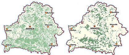 Swamps in Belarus in 1958 and 2000