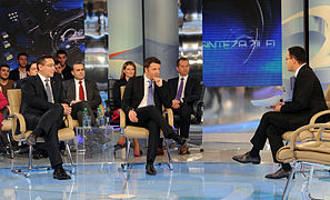 Victor Ponta and Italian Prime Minister Matteo Renzi at a debate on Antena 3, 13 November. Klaus Iohannis did not attend the debate.