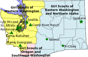 Mapo de Girl Scout Councils en Washington