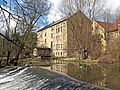 Geha-Mühlen; Großmühle; Obermühle; Wohnmühlengebäude, Wohnhaus, Speicher (Getreidesilo), Scheune und Seitengebäude eines Mühlenanwesens