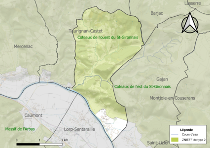 Carte des ZNIEFF de type 2 sur la commune.