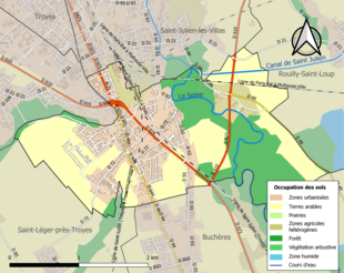 Carte en couleurs présentant l'occupation des sols.